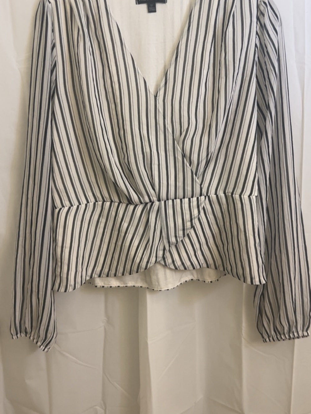 Striped Wrap Front Long Sleeve Top - White/Black